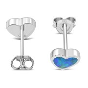 Synthetic Opal Heart Stud Silver Earrings, e315